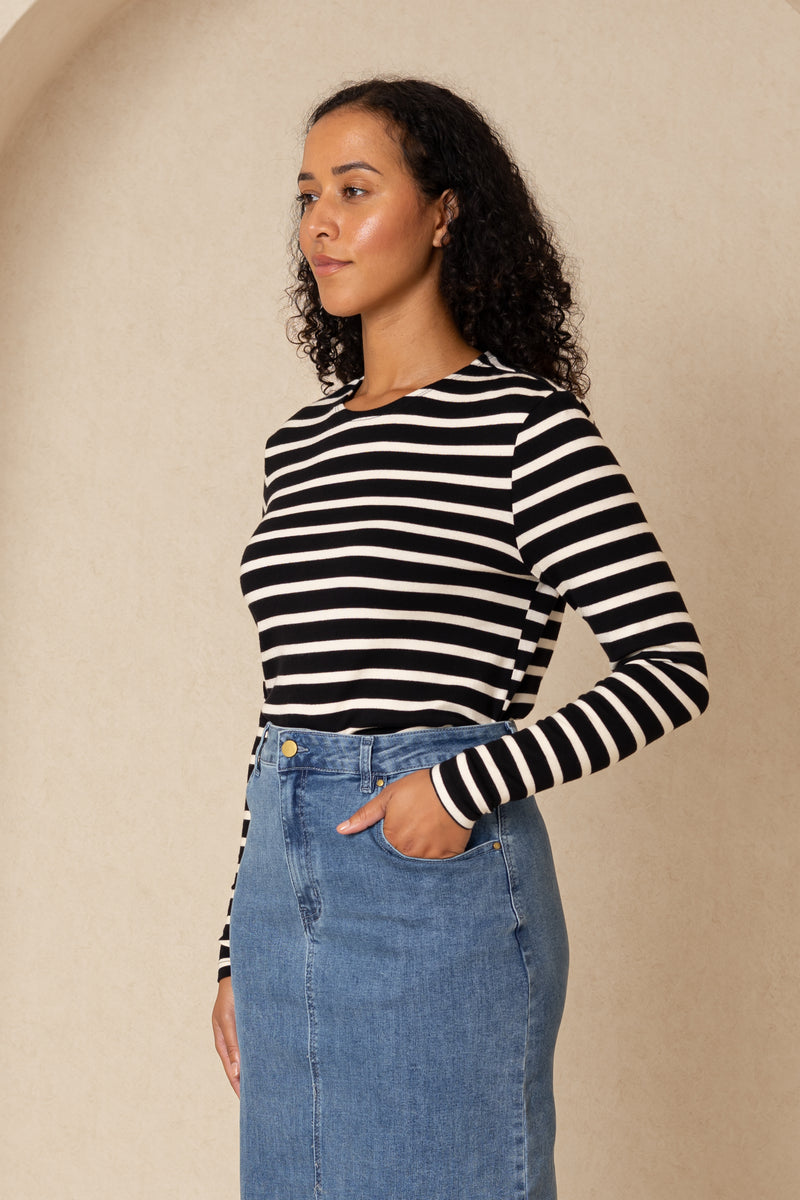 Black and White Striped Knit Top