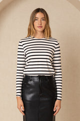 White and Black Striped Knit Top