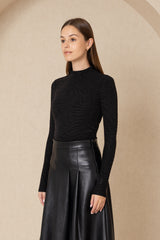 Black Textured Mock Neck Top