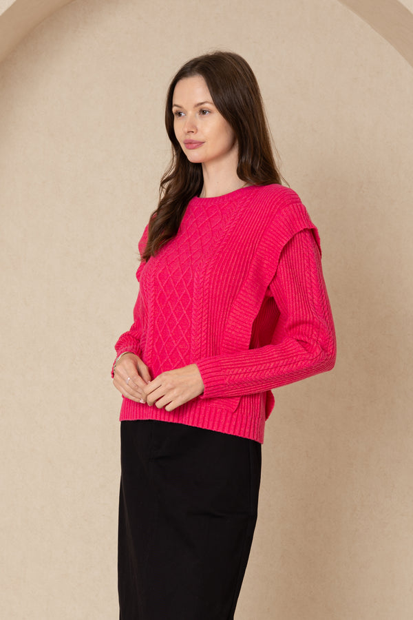 Hot Pink Tri Knit Sweater