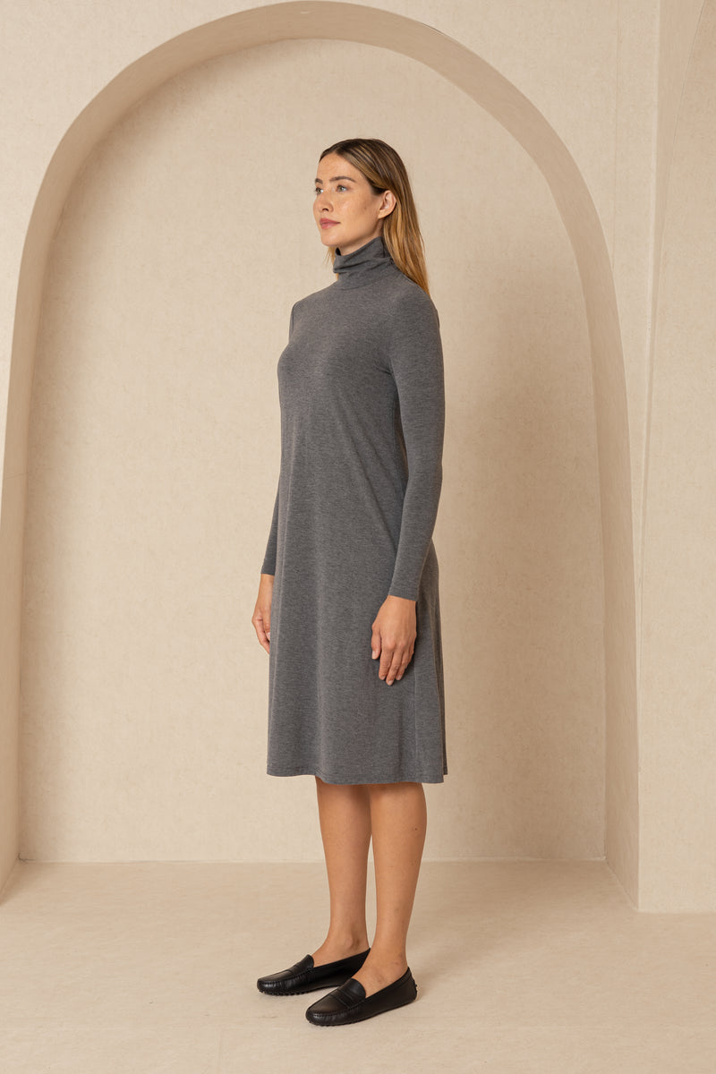 Grey Turtleneck Swing Dress