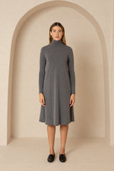 Grey Turtleneck Swing Dress