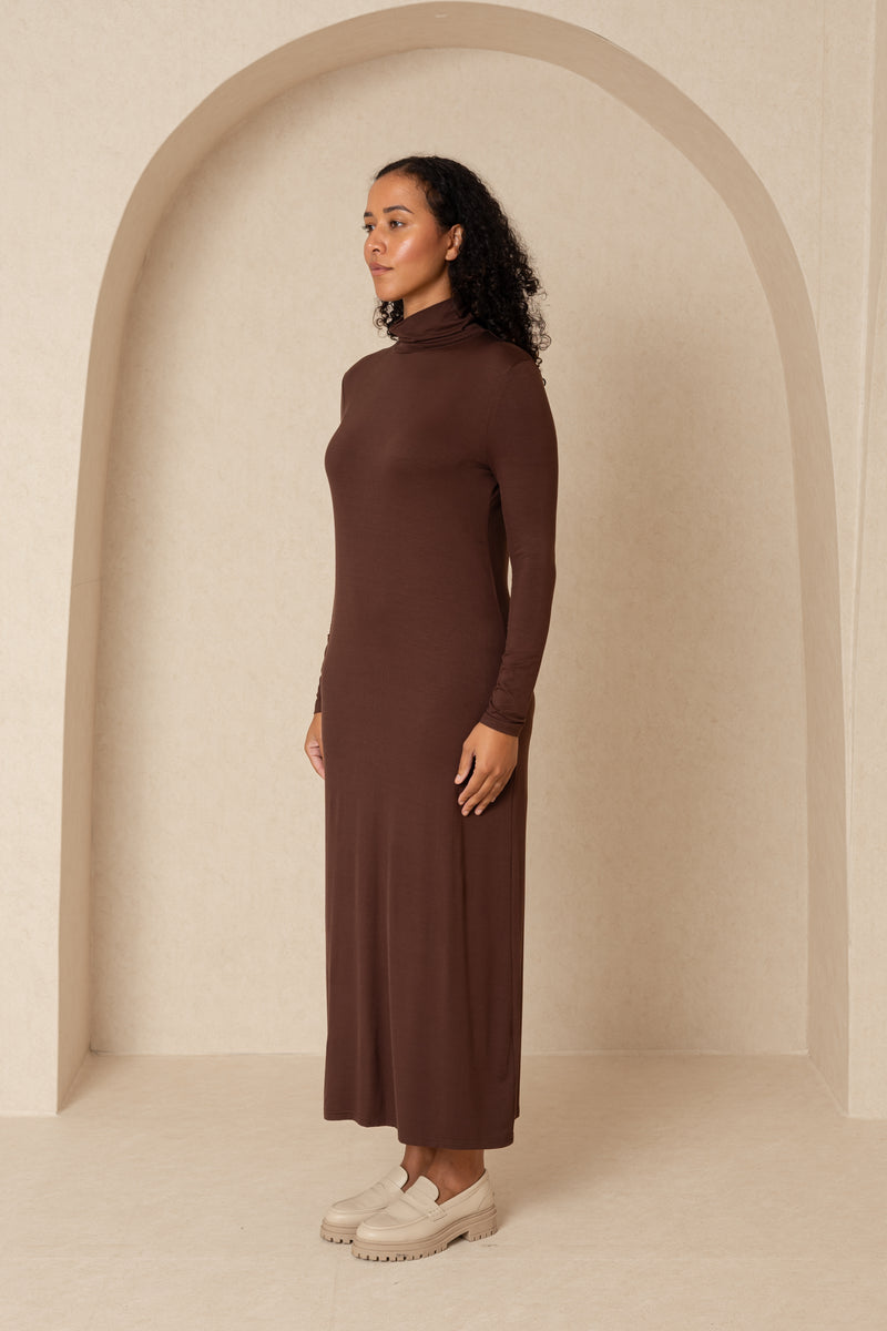 Brown Turtleneck Maxi Dress