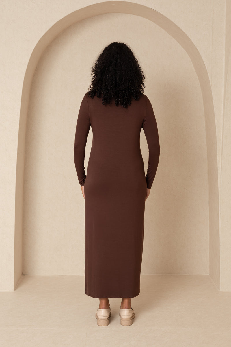 Brown Turtleneck Maxi Dress