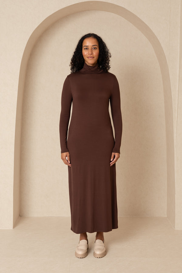 Brown Turtleneck Maxi Dress