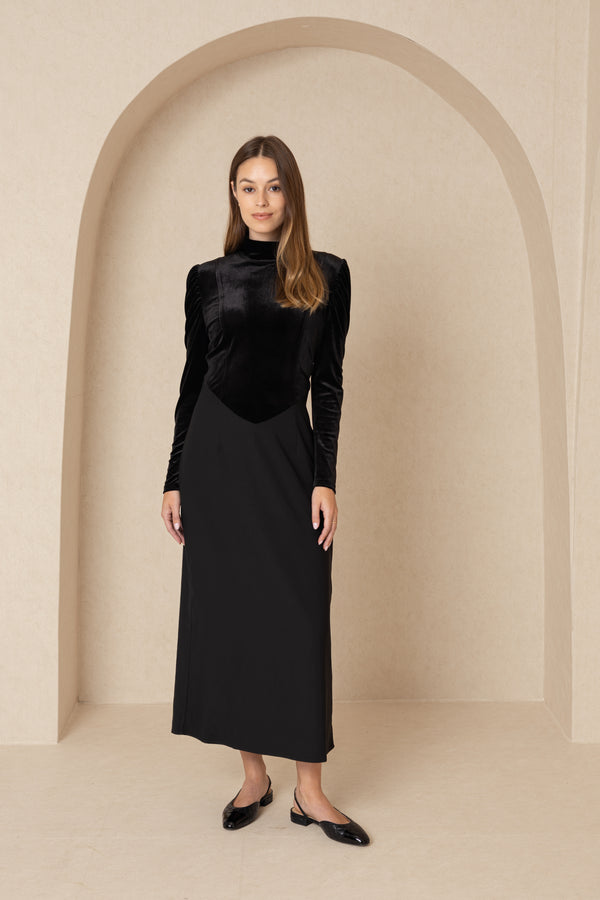 Black Two Tone Velour Maxi