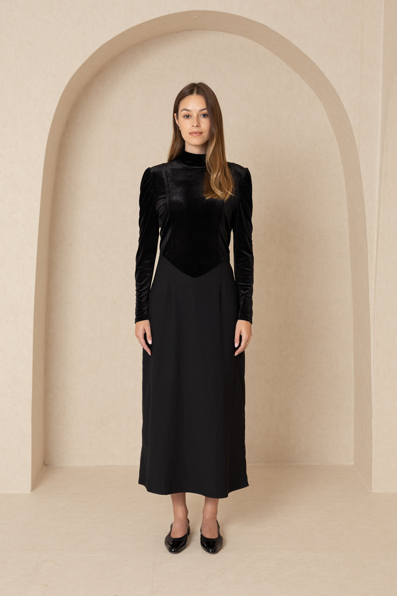 Black Two Tone Velour Maxi