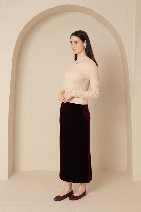 Wine Velvet Slip Skirt