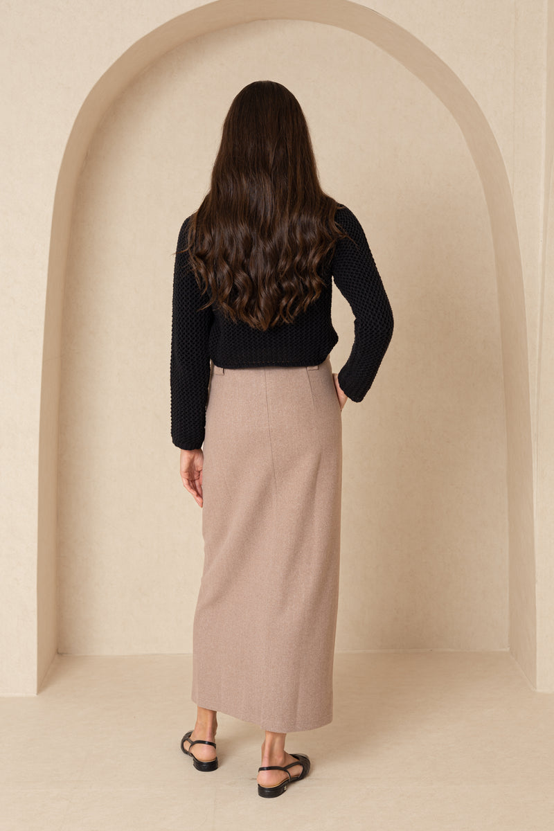 Light Brown Wool Everyday Maxi Skirt