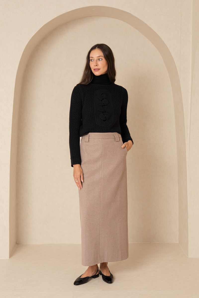 Light Brown Wool Everyday Maxi Skirt