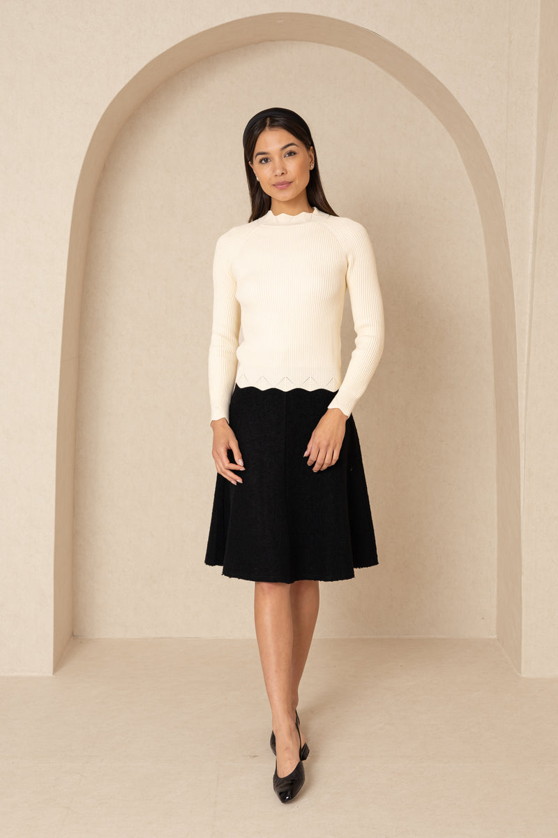 Black Wool Flare Skirt