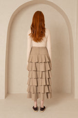 Tan Wool Ruffle Skirt