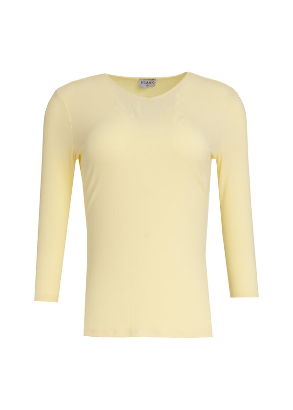 Yellow 3/4 Sleeve Ribbed V-Neck Tee