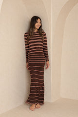 Maroon Fringe Stripe Dress