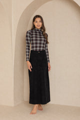 Black Panel Denim Skirt