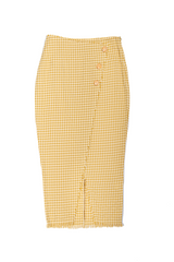 Yellow Checkered Faux Wrap Skirt