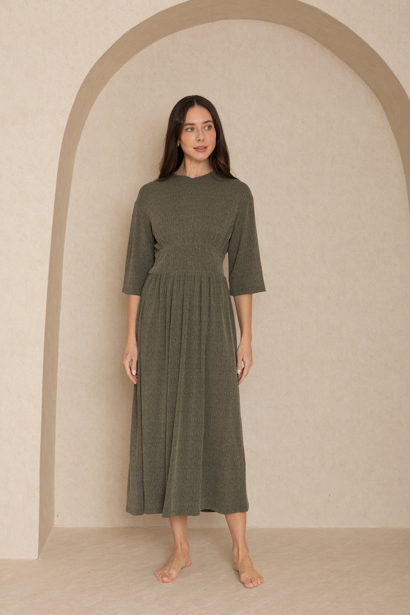 Sage Textured Basic Waist Maxi