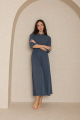 Blue Textured Basic Waist Maxi