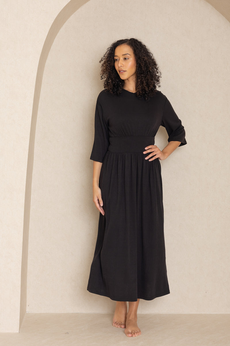 Black Textured Basic Waist Maxi