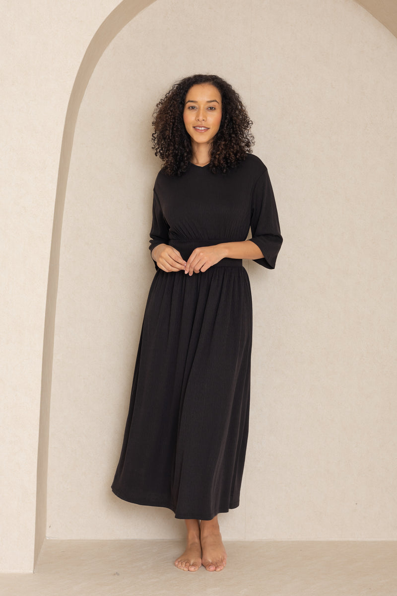 Black Textured Basic Waist Maxi