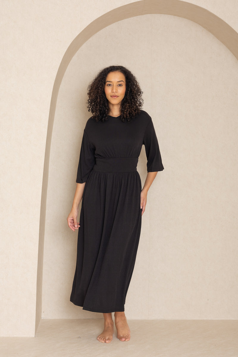 Black Textured Basic Waist Maxi