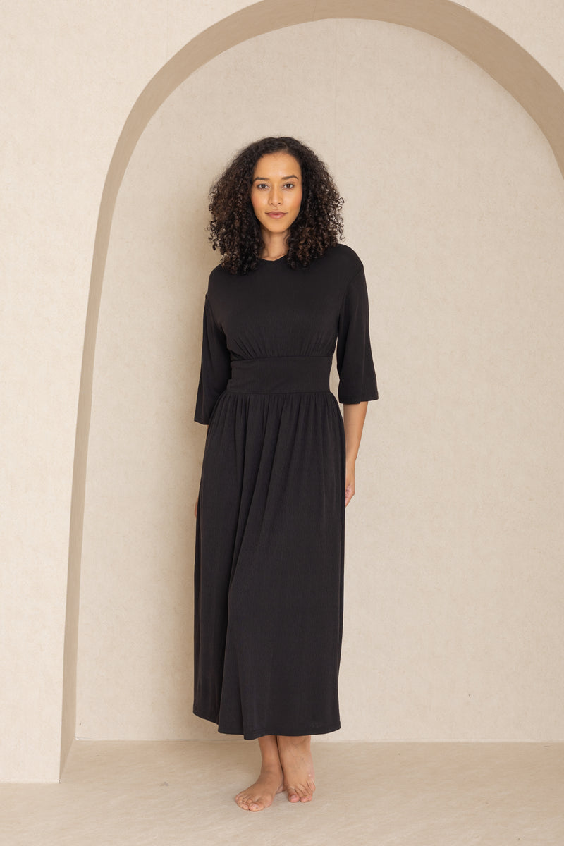 Black Textured Basic Waist Maxi