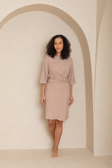 Neutral Solid Tie Round Dress