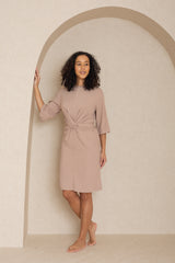 Neutral Solid Tie Round Dress