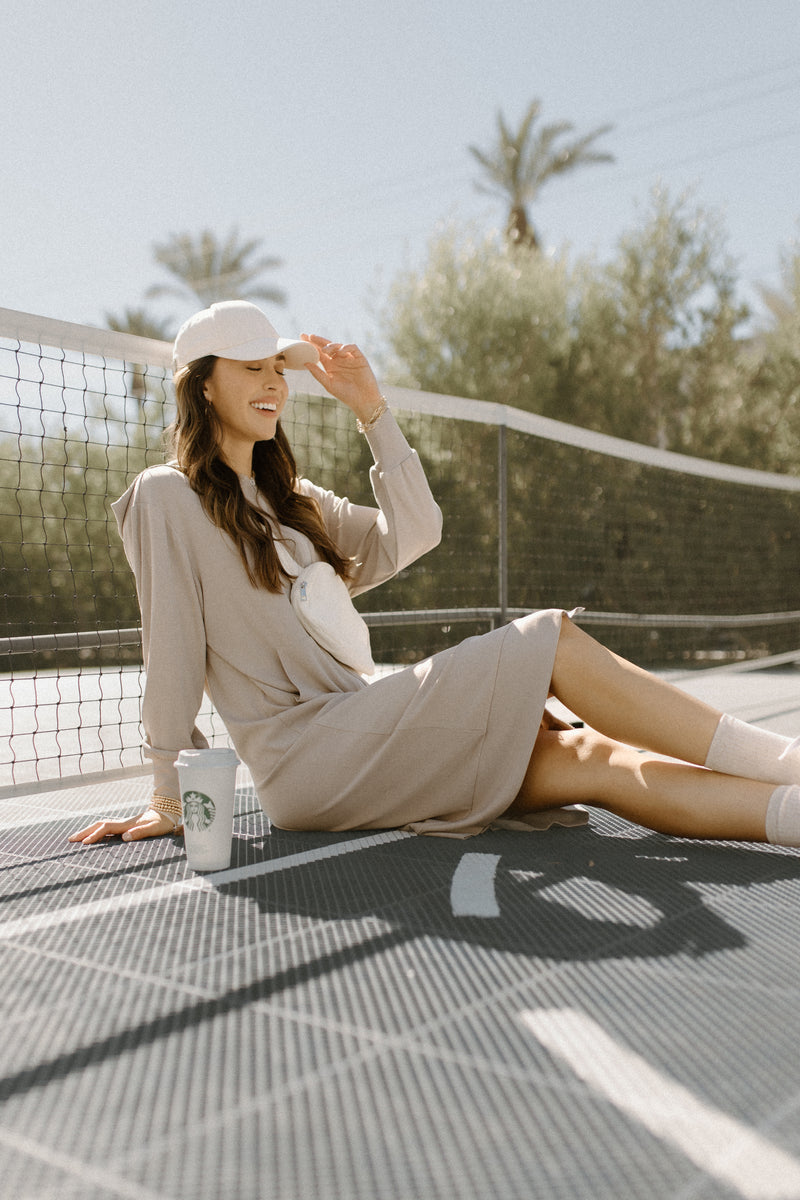 Tan Ribbed Zipper Dress