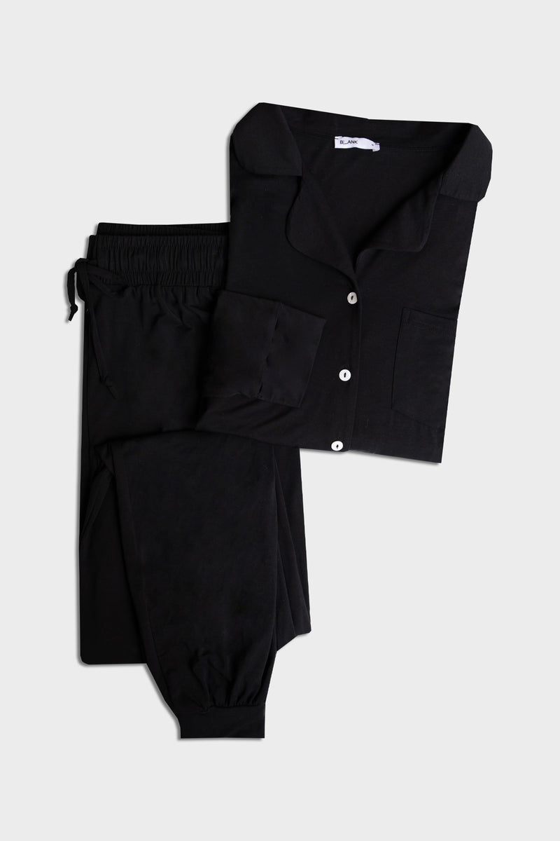 Black Long Sleeve Pajama Top and Jogger Pants