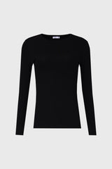 Black Solid Round Neck Long Sleeve T-Shirt