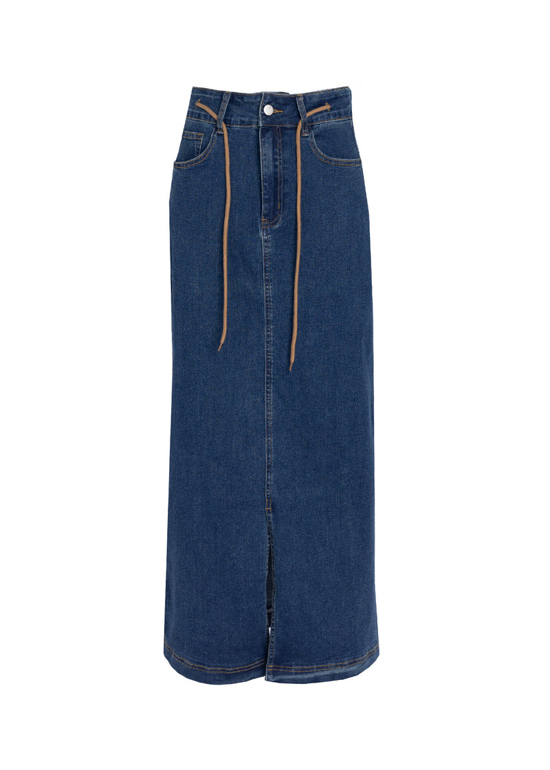 Blue Drawstring Denim Skirt