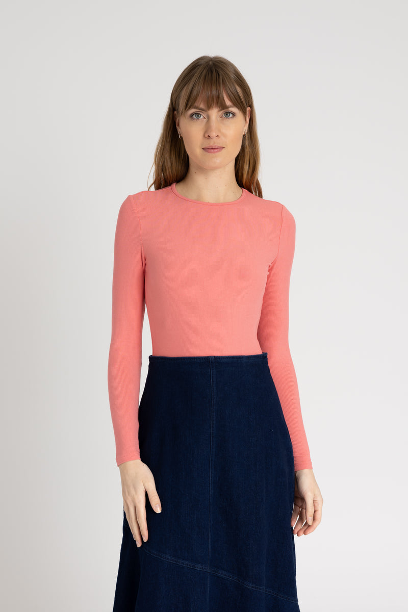 Coral Long Sleeve Ribbed Tee