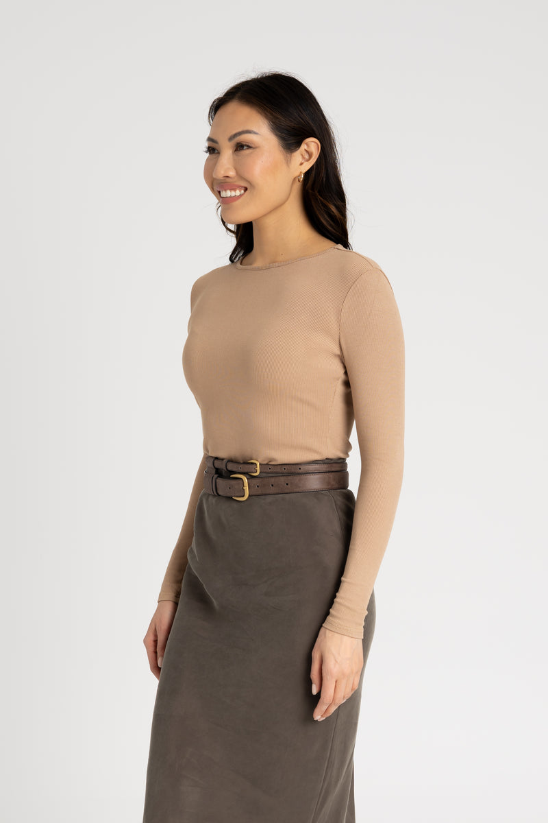 Mocha Long Sleeve Ribbed Tee