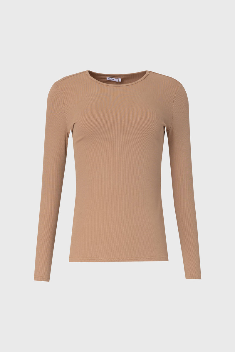 Mocha Long Sleeve Ribbed Tee