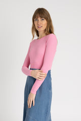 Pink Long Sleeve Ribbed Tee