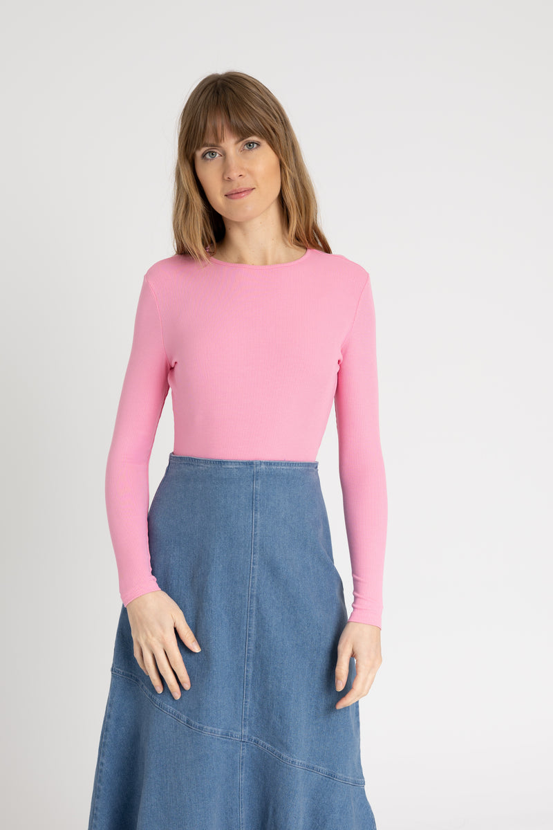 Pink Long Sleeve Ribbed Tee