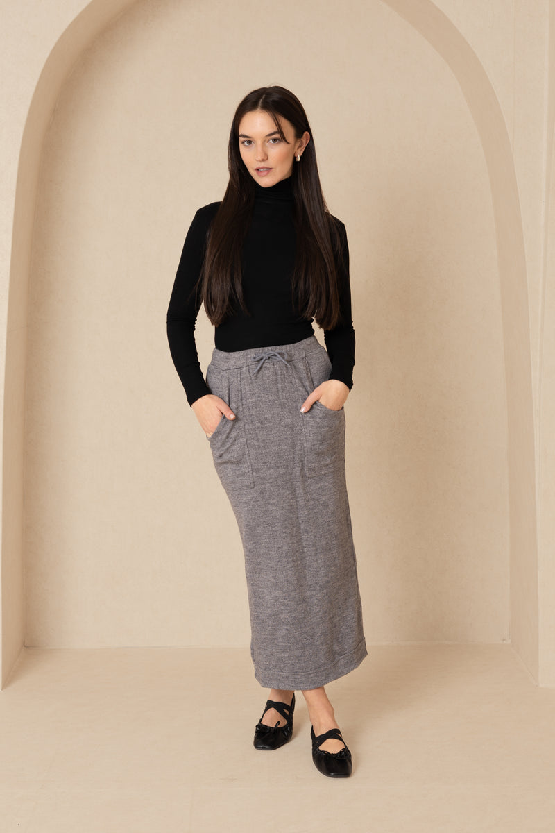 Grey Knit Drawstring Pocket Skirt