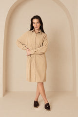 Sand Corduroy Shirt Dress