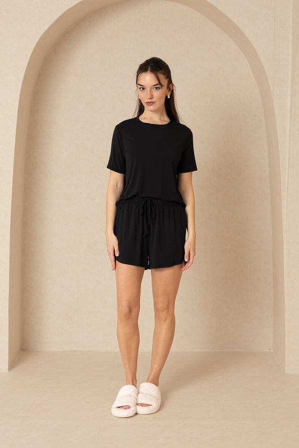 Black Short Sleeve Top and Shorts