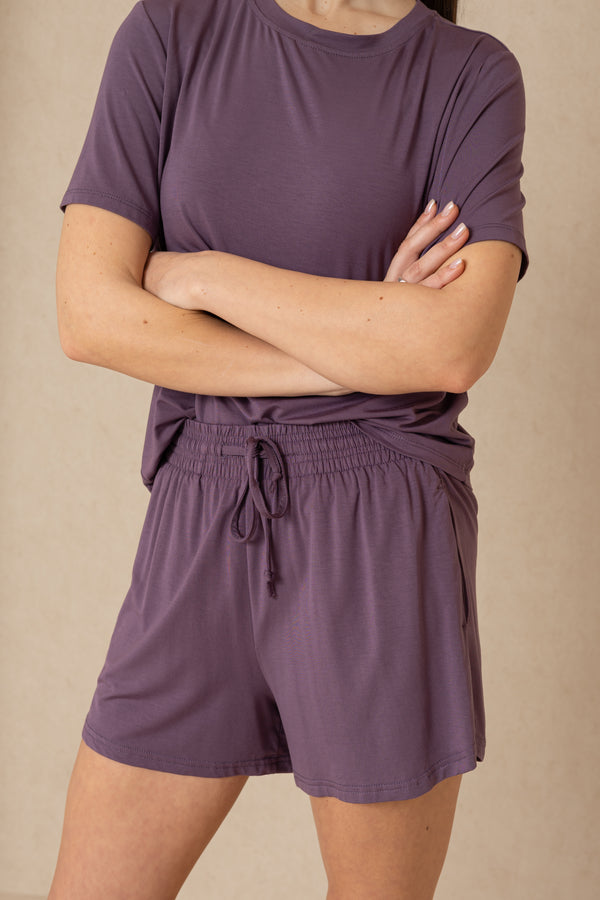 Dark Purple Short Sleeve Top and Shorts